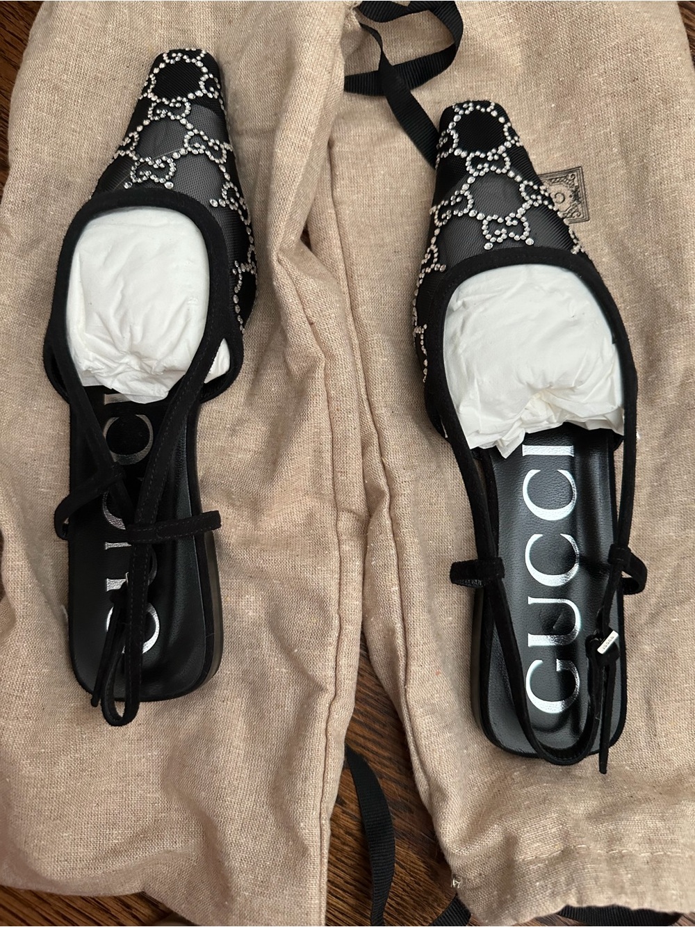 Gucci Shoes | Gucci Crystal GG Monogram Mesh Slingback Ballerina Flats